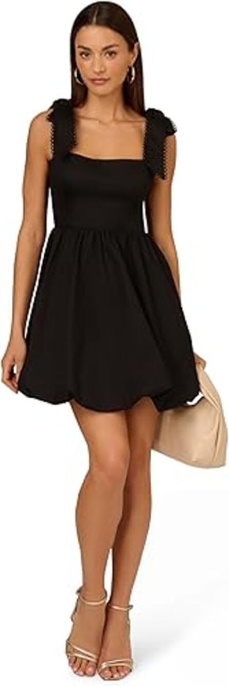 Adrianna Papell Women's Tie Shoulder Bubble Party Dress Flirty Bow NWT Black 12